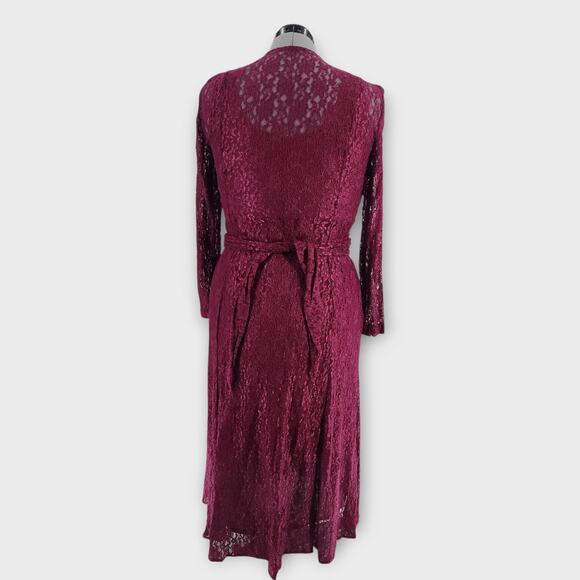 Betsy's Things Dress Women's 12p Midi Burgundy Lace Sheer Fairy Goth Whimsy VTG - Picture 2 of 8